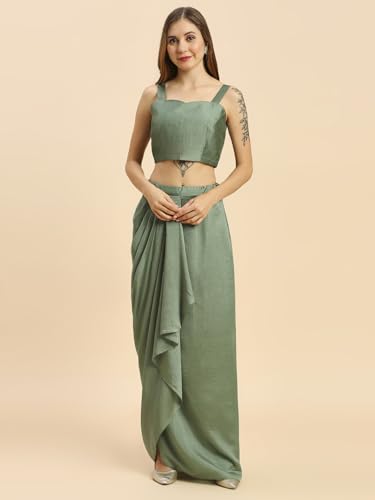 Image of madhuram women'S Vichitra Silk Dhoti Skirt And Choli With Short Coti Set For Solid With Heavy Embroidery Work Set(M-2459)