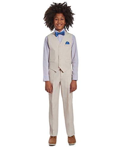Image of Nautica Boys' 4-piece Formal Suit Set with Vest, Pants, Collared Dress Shirt, and Tie
