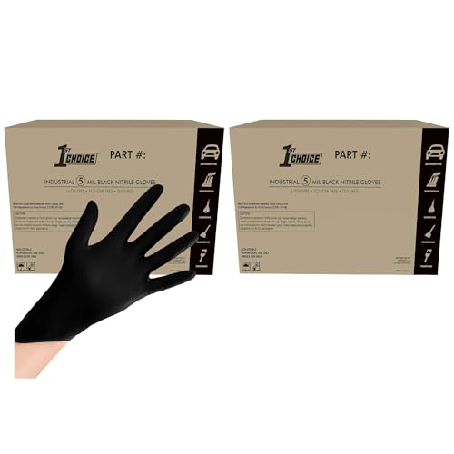 1st Choice Black 5 Mil Nitrile Gloves, XL, Disposable, for Cooking, Cleaning, Auto, Industrial, Food...