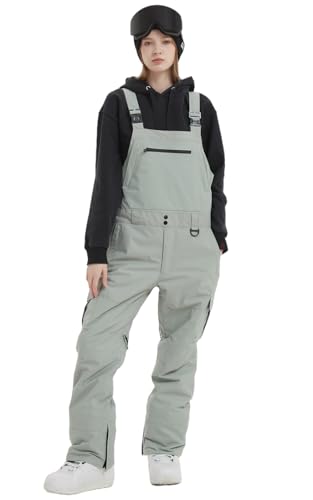 SNBOCON Womens Mens Snow Ski Bibs Pants Adjustable Overalls Windproof Waterproof Jumpsuit Snowboarding Insulated Warm Trousers Winter(L,Light Grey)