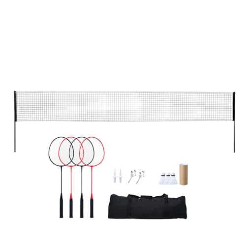 Happybuy Badminton Net Set, Portable Outdoor Equipment with Poles, Rackets, Shuttlecocks & Carry Bag for Beach or Backyard