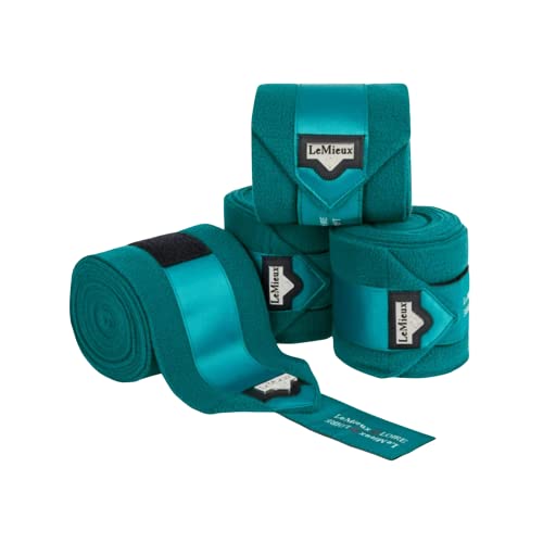 Loire Polo Bandages in Peacock with Zipped Case - Satin End Detail - 3.8 m Long - Soft Fleece Protection Wraps - Pack of 4 - Full