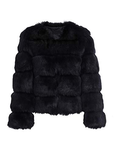 Simplee Women Luxury Winter Warm Fluffy Faux Fur Short Coat Jacket Parka Outwear, Black, 1 3, Medium