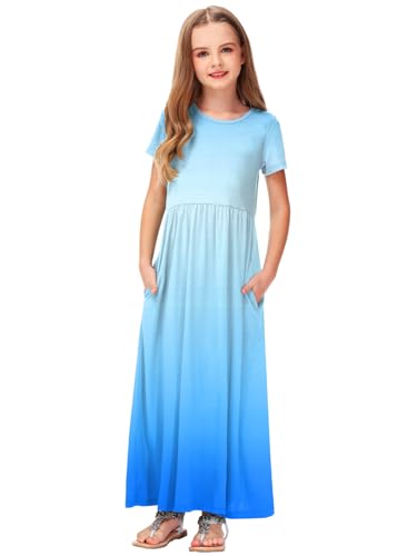 Image of Deerose Girls Maxi Dress Short Sleeve Casual Long Dresses with Pockets 5-14 Years