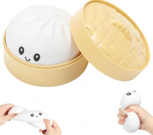 WATNTOW Dumpling Squishy, Mystery Dumpling Squishy, Stress Balls Fidget Sensory, Anti-Anxiety Squeeze Glitter Dumplings Stress Relief for Adults (White)