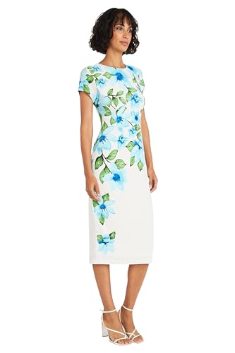 Image of Maggy London Women's Maggy London Women's Dresses Placement Print Matte Jersey Midi Sheath Career Office Workwear Event Occasion Guest of
