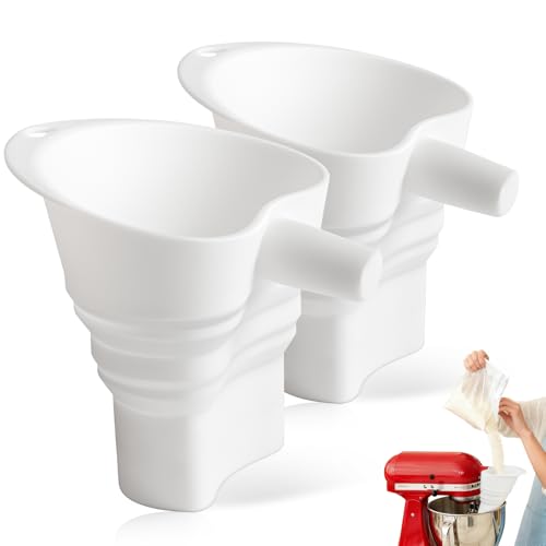 2 PCS Upgraded Flour Funnel for KitchenAid Stand Mixer, Compatible with 4.5-5 Qt Tilt-Head Mixers (KSM150), Anti-Splash Easy Pour Baking Accessory for Flour & Egg Liquid, White