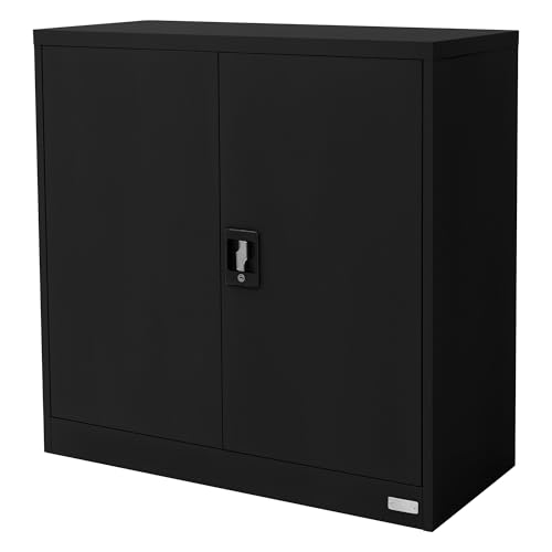 ML-Design Armoire de Classement Verrouillable, 90x40x90 cm, Noir, en Acier, avec 2 Portes, 2...