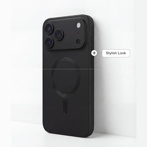 Image of amazon basics Premium Mag-Safe Case for iPhone 17 Pro | Shockproof & Anti-Scratch Cover | Soft Silicone with Wireless Charging | Camera Lens Guard - Black