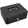 Cash Box with Lock and Money Tray Metal Money Box Large Cash Lock Box for Money 9.84 x 7.87 x 3.54 Black
