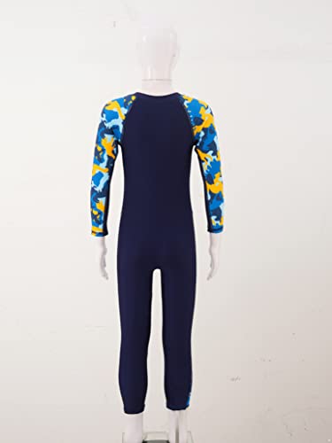 Winchang Kids Boys Girls One-Piece Swimsuit Zip Up Rash Guard Sunsuit Jumpsuit Camouflage Print Full Body Swimwear Navy Blue 5-6 Years #TOP3