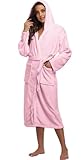 season dressing Women’s Plush Fleece Robe Cozy Warm Soft Bathrobe Long Hooded House Coat Winter Shower Spa Robe with Pockets, Pink S/M