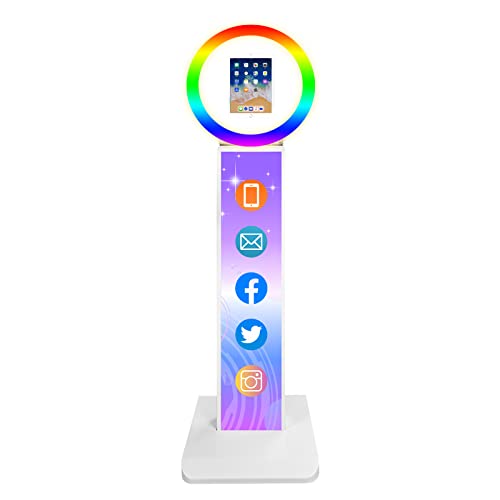 RXFSP Portable Photo Booth Selfie Machine Portable Metal Shell Adjustable Stand Photobooth Machine with RGB LED Ring Light for Wedding Grad Party Prom Season Events with Photo Props