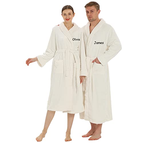Personalized Couple Robes for Women & Men - 2pc His and Her Plush Robes with Custom Names - Soft Luxurious Spa Bathrobes