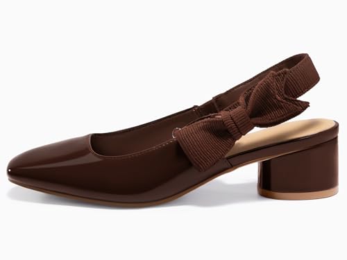 Coutgo Women's Low Block Heels Slingback Bow Closed Square Toe Slip On Work Pumps Dress Shoes4