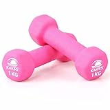 KAKSS Neoprene Dumbbells Set, 1kg Pair (2 x 1kg) Pink Hex Hand Weights with Non-Slip Coated Grip, Cast Iron Free Weights Dumbbells Set for Women Home Gym Equipment and Fitness Training