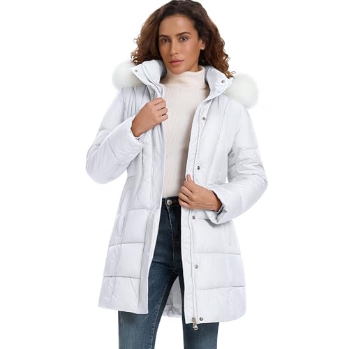 Image of HOTIAN Women's Winter Puffer Down Coat Long Thickened Padded Parka Warm Jacket with Faux Fur Detachable Hooded