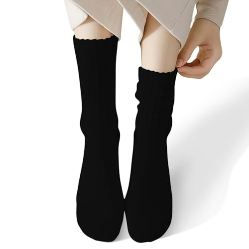 Image of COUVER Womens Scrunched Slouch Socks Soft Cotton Breathable Retro Crew or Knee High, Multiple Colors
