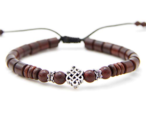 agathe création BP09112004 Bracelet tibetain Porte Bonheur - Noeud sans Fin - Bois Acajou et Argent 925 - Fait Main