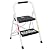 BONTEC 2-Step Ladder, Folding Step Stools for Adults with Wide Anti-Slip Pedals, Max Load Capacity 600lbs Sturdy Steel Ladder, Lightweight, Convenient Handle, Portable Steel Step Stool, White