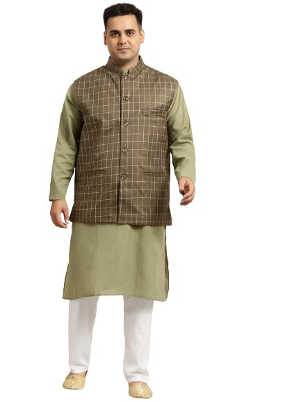 Image of SOJANYA (Since 1958, Men's Silk Blend Grey Kurta Pyjama & Silk Blend Jacket Combo