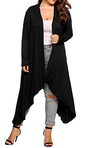 Guixiu Women's Plus Size Cardigan Open Front Drape Sweaters Long Sleeve Shrugs Black