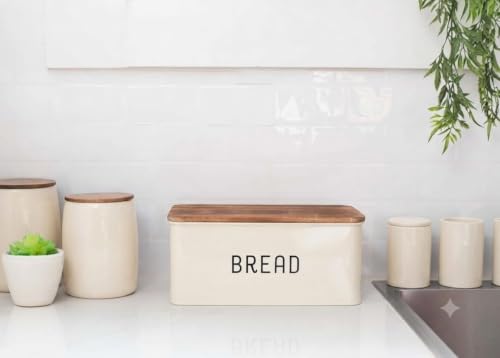 Image of Metal Bread Box Set | Airtight Bread Storange Box For Kitchen Bread Dispenser Food Grade Storage Box with Wooden Lid - 4 litres.