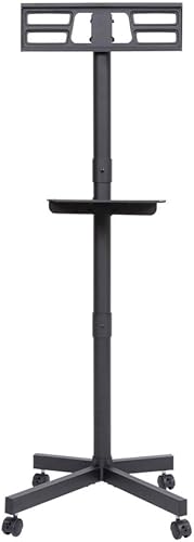 Miniatura 5 de Soporte de TV móvil con ruedas, altura ajustable inclinable, soporte de TV con estante multimedia para televisores LED, LCD, OLED planos y curvos de