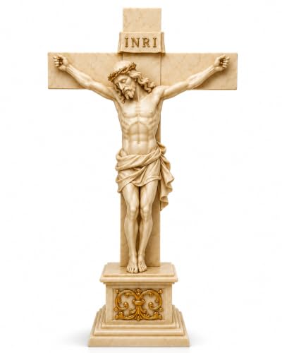 Estatua de crucifijo religiosa católica en caja regalo para bautizos y comuniones