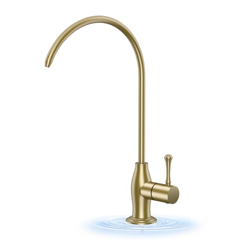 Image of WEWE Vintage Drinking Water Faucet, Lead-Free Stainless Steel Kitchen Water Filter Faucet for Reverse Osmosis System, Non-Air Gap RO Beverage Faucet, Gold