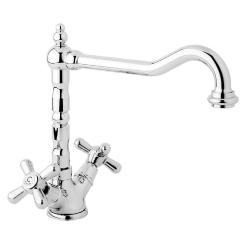 Schläfer 35404001 | Rubinetto da Cucina per Lavello, Lavatoio Lavanderia con 2 Manopole Antico, Canna Alta Girevole Universale - Rubinetto manopole Vintage, Rubinetto Stile Retrò Cromo