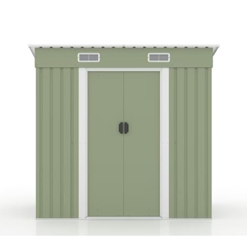 物置 屋外 大型 倉庫 大型 戸外収納庫 防水/耐侯 収納可能 ガーデン/庭/田畑/農場 頑丈 大容量 スチール 引き戸 補強フレーム付き 換気口付き 床なし (ライトグリーン)