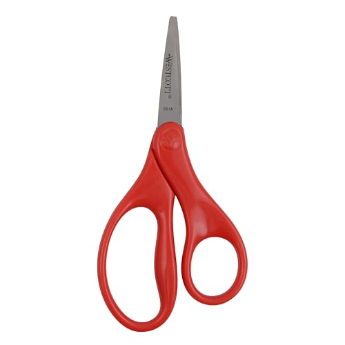 Westcott 5 Pointed-Tip Scissors for Kids Ages 6-8 - Durable School or Craft Scissors in Assorted Colors Red or Blue
