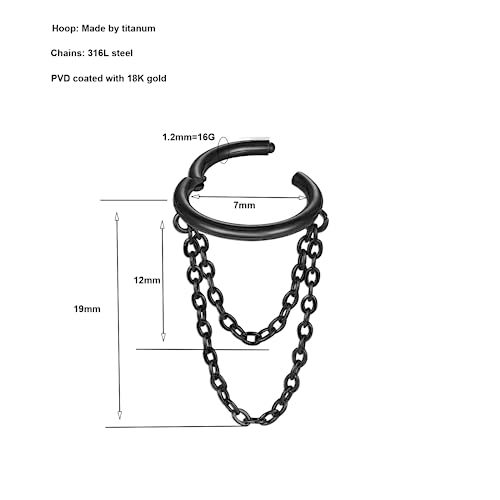 16G Titanium Cartilage Earrings Hoop 7mm 9mm Helix Piercing Jewelry with Single/Double/Triple Chains Hypoallergenic Hinged Clicker2