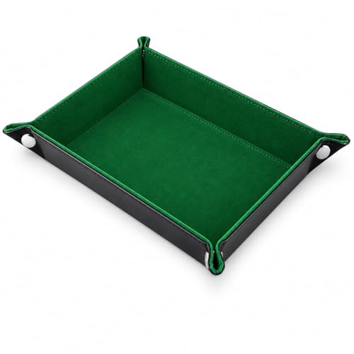 Dice Tray Folding Rectangle Dice Rolling Tray for RPG & Tabletop Games PU Leather Surface with Green Velvet Lining Snap-Corner Design