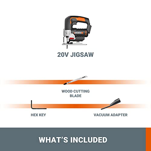 Worx WX543 20V Cordless Jigsaw with 1x 2.0Ah Battery, Charger & Carry Case – Variable Speed, 4-Stage Pendulum, Bevel Cutting Base, LED Light & Dust Blower for Clean, Precise Cuts 5 Worx WX543 20V Cordless Jigsaw with 1x 2.0Ah Battery, Charger & Carry Case – Variable Speed, 4-Stage Pendulum, Bevel Cutting Base, LED Light & Dust Blower for Clean, Precise Cuts - Image 5