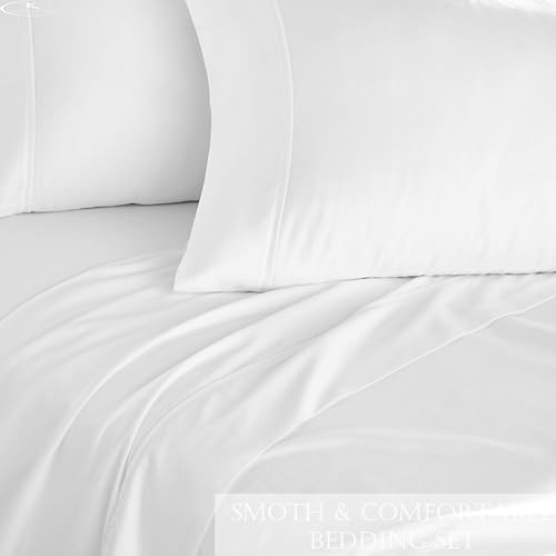 Image of Queen Bedsheet 100% Egyptian Cotton - 400 Thread Count Sheet Set - Includes 1 Flat Sheet & 2 Pillowcases - Durable, Breathable, Luxury Feel, Hotel Style - White Solid