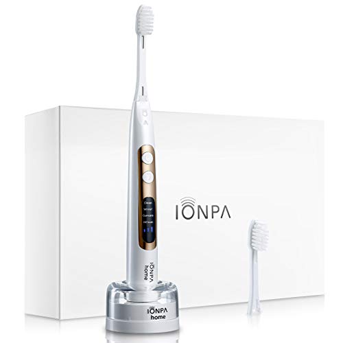 IONPA DP Pearl White Home Premium USB Rechargeable Ionic Power Electric Toothbrush, Brushing Timer, 4 Modes, 2 Soft Extended Filament Brush Heads, Made in Japan by IONIC KISS You, hyG, DP-111PW