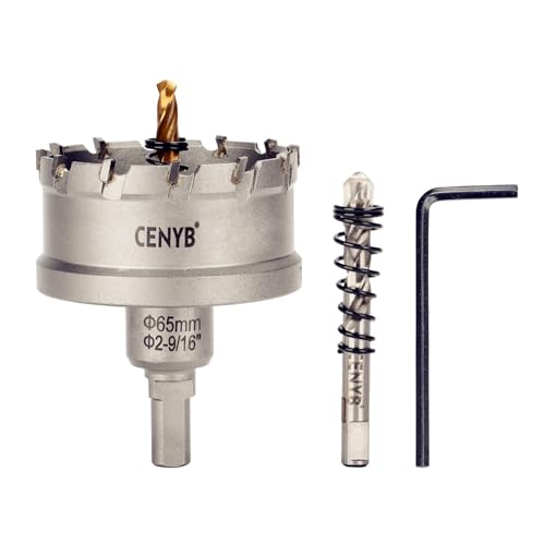CENYB 2-9/16 インチ | 65mm 高耐久超硬フリーホルソー 穴あけドリル パイロットドリルビット 2 個 ステンレス鋼、鉄、アルミニウム合金、真鍮、木材及びプラスチックに対応