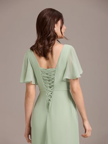 Image of Ever-Pretty Women's Summer V Neck Chiffon Pleated Empire Waist Bandage Bridesmaid Dress with Pockets 02360