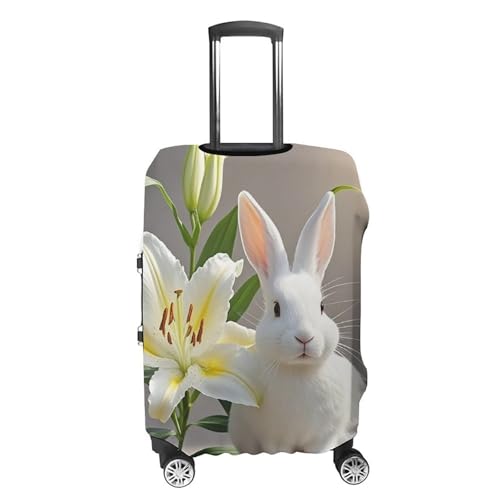 White Rabbit And Lilies Printed Luggage Cover Protector, Fits 18-32 Inch Luggage4