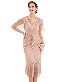 PrettyGuide Women's 1920s Dress Art Deco Flapper Dress with Sleeve S Rose Gold