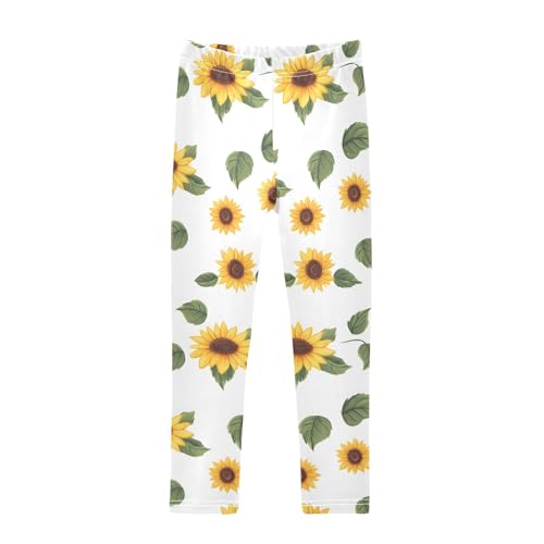 ALAZA Girls' Leggings Children's Yoga Pants Skinny Printed Dance Sunflowers Leaves Comfortable 4T