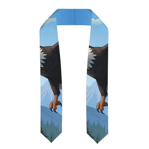 Cartoon Eagle Print Flat Ribbon Shawl - Satin Shawl for Graduation Ceremony Gift for Son Daughters Friends Sisters