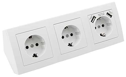 MC POWER - Steckdosenblock Unterbausteckdosen | FLAIR | 3-fach Schutzkontaktsteckdosen USB-Steckdosen 2x USB, 230V / 16A, Aufbau, weiß matt