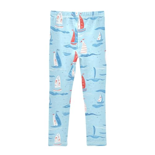 Cute Sailboats Girls' Leggings Toddler Doodles Waves Kids Yoga Pants Dance Active Tights 4T2