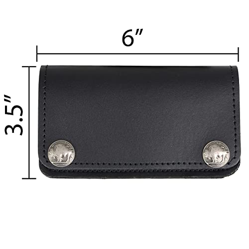 Milwaukee Leather MLW7801 Men's 6” Leather Long Bi-Fold Biker Wallet w/Anti-Theft Stainless Steel Chain and Buffalo Nickel Snaps - One Size3