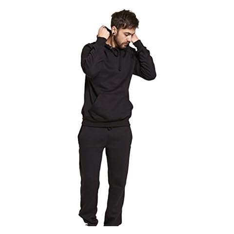 AARHON Mens Plain Hooded Fleece Tracksuit -Black-L Cover
