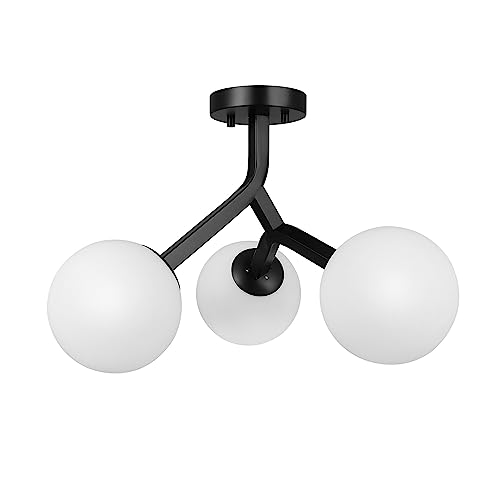 GLOBE Electric 66000084 3-Light Semi-Flush Mount Ceiling Light, Matte Black, Frosted Angular Glass Shade, E12 Base Sockets, Home Improvement, Bedroom Lights for Ceiling, Dining Light Fixture