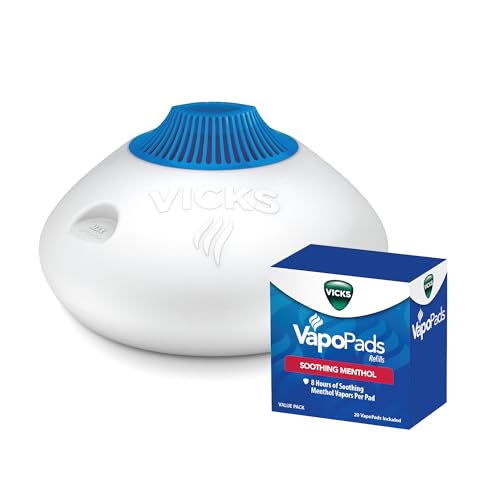 Image of Vicks Warm Steam Vaporizer & Humidifier 1.5 Gallon Tank, Night Light, Works with VapoPads + Vicks VapoPads with Original Menthol Formula - Scent Pads for Congestion Relief, 20-Pack, Box Color May Vary